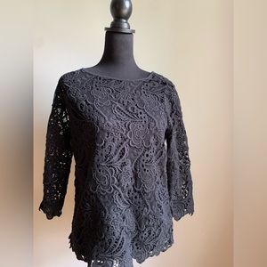 J Jill black stretchy lace overlay blouse